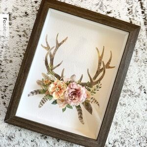 Floral Antler Framed Wall Art